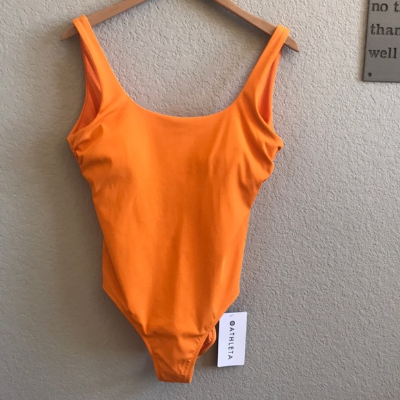 Athleta Scoop One Piece Swimsuit Orange Medium - Picture 3 of 11
